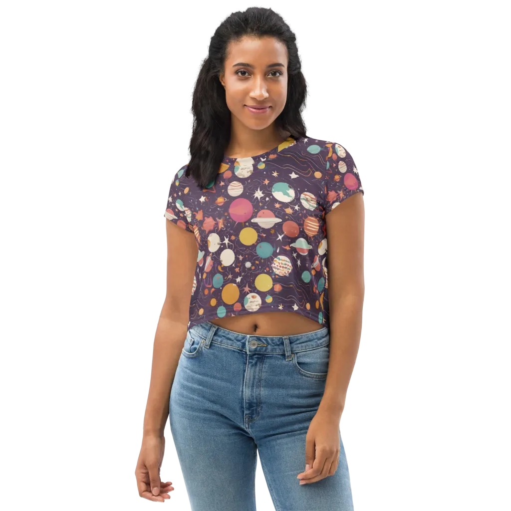 Saturn After Dark on Crop Tee — Front