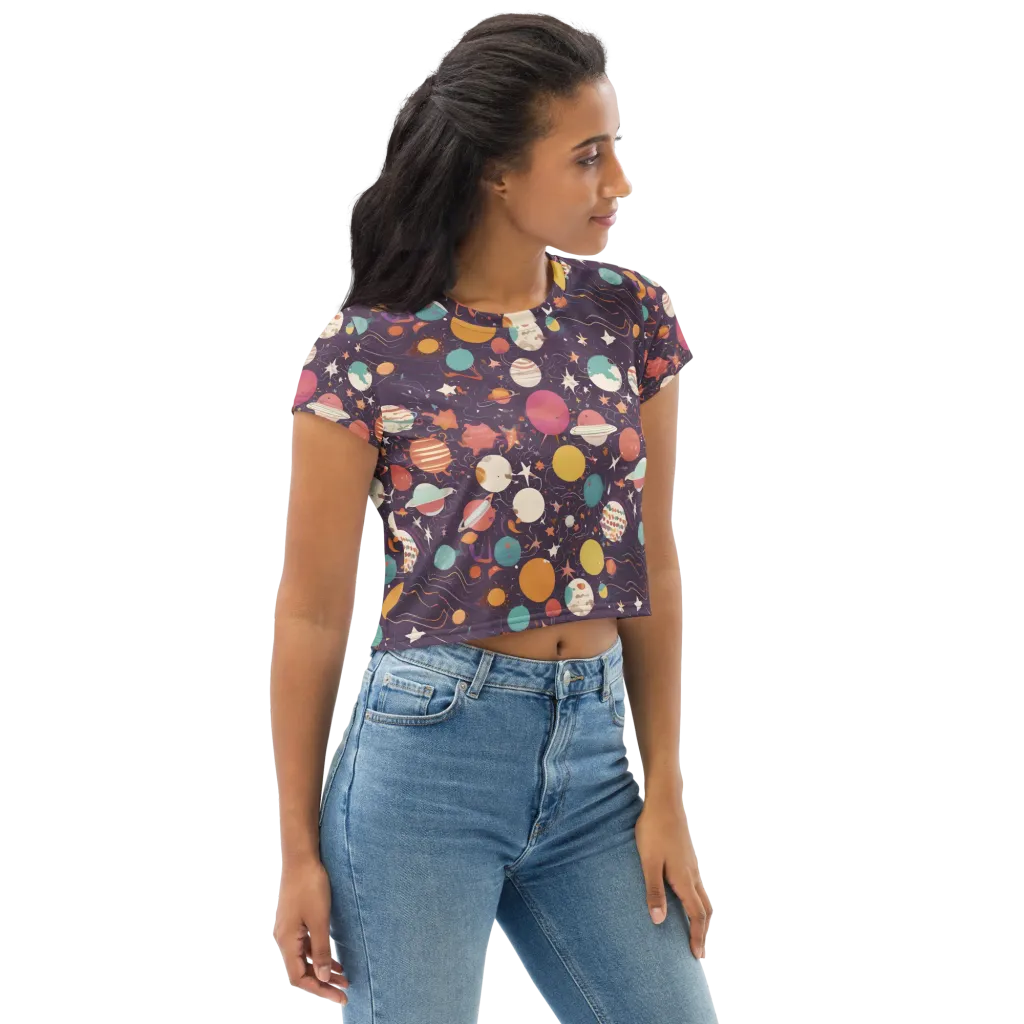 Saturn After Dark on Crop Tee — Right Front