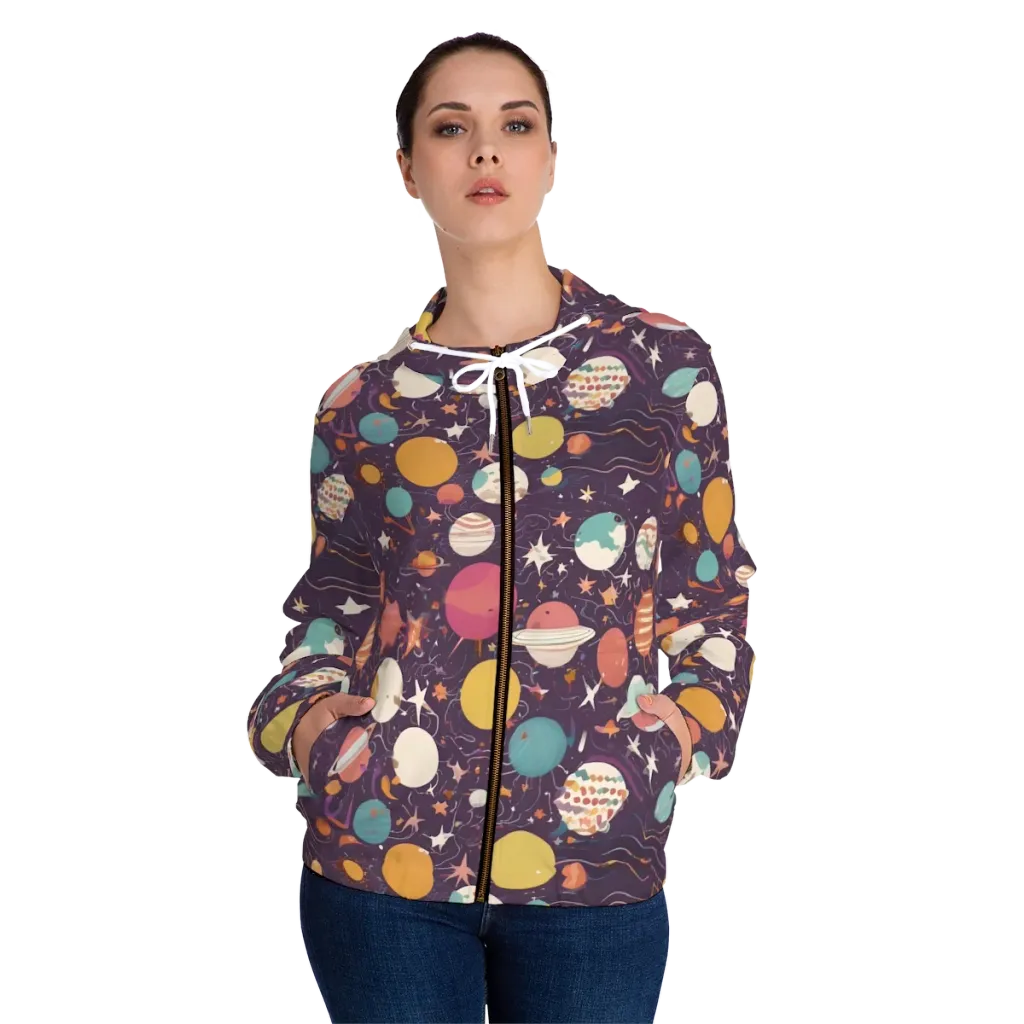 Saturn After Dark on Women's Full-Zip Hoodie — Front On Person