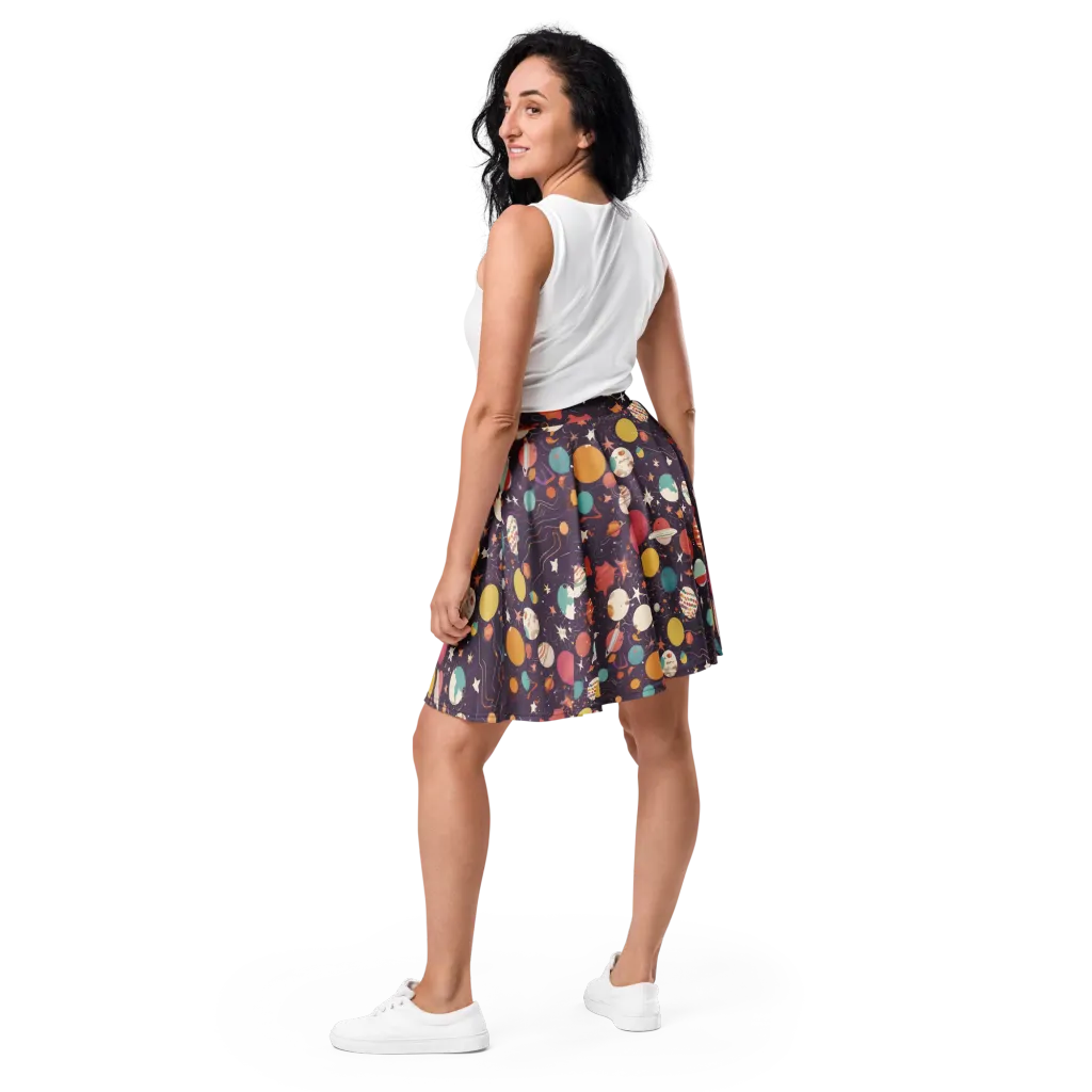 Saturn After Dark on Skater Skirt — Back