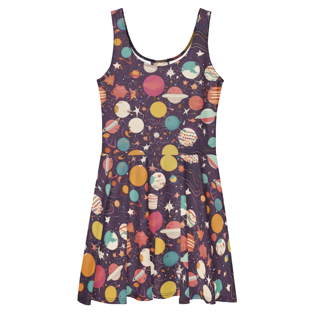 Saturn After Dark on Skater Dress — Front