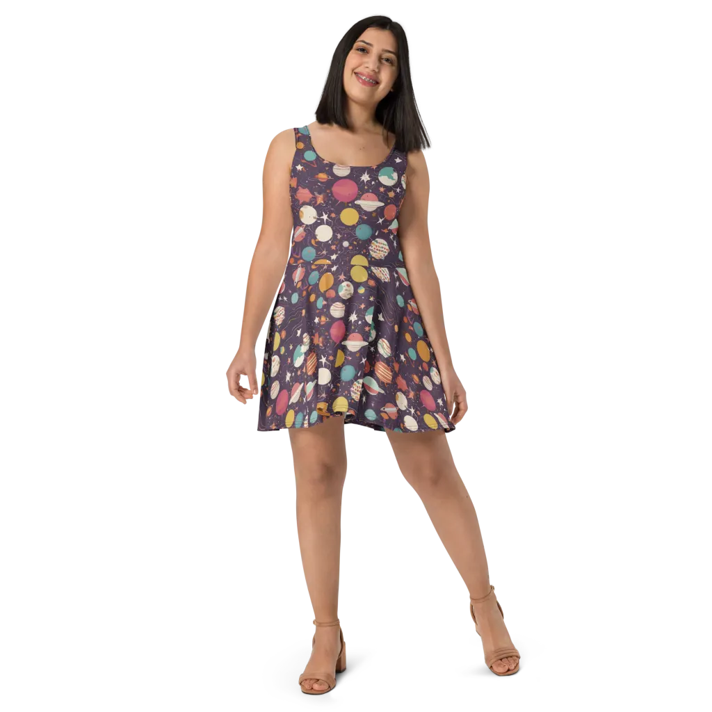 Saturn After Dark on Skater Dress — Front
