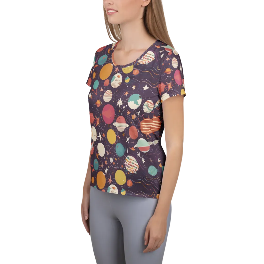 Saturn After Dark on Women's Athletic T-Shirt — Left