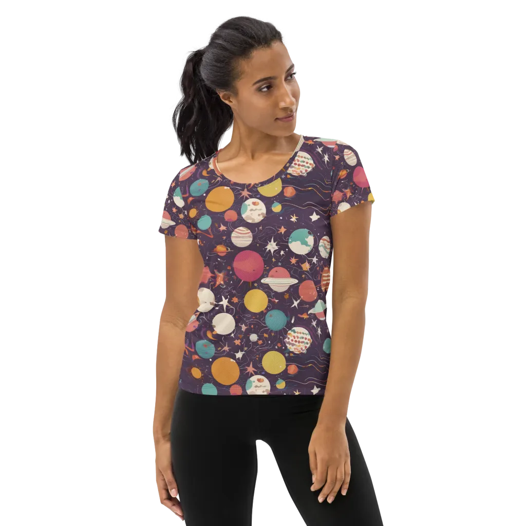 Saturn After Dark on Women's Athletic T-Shirt — Front