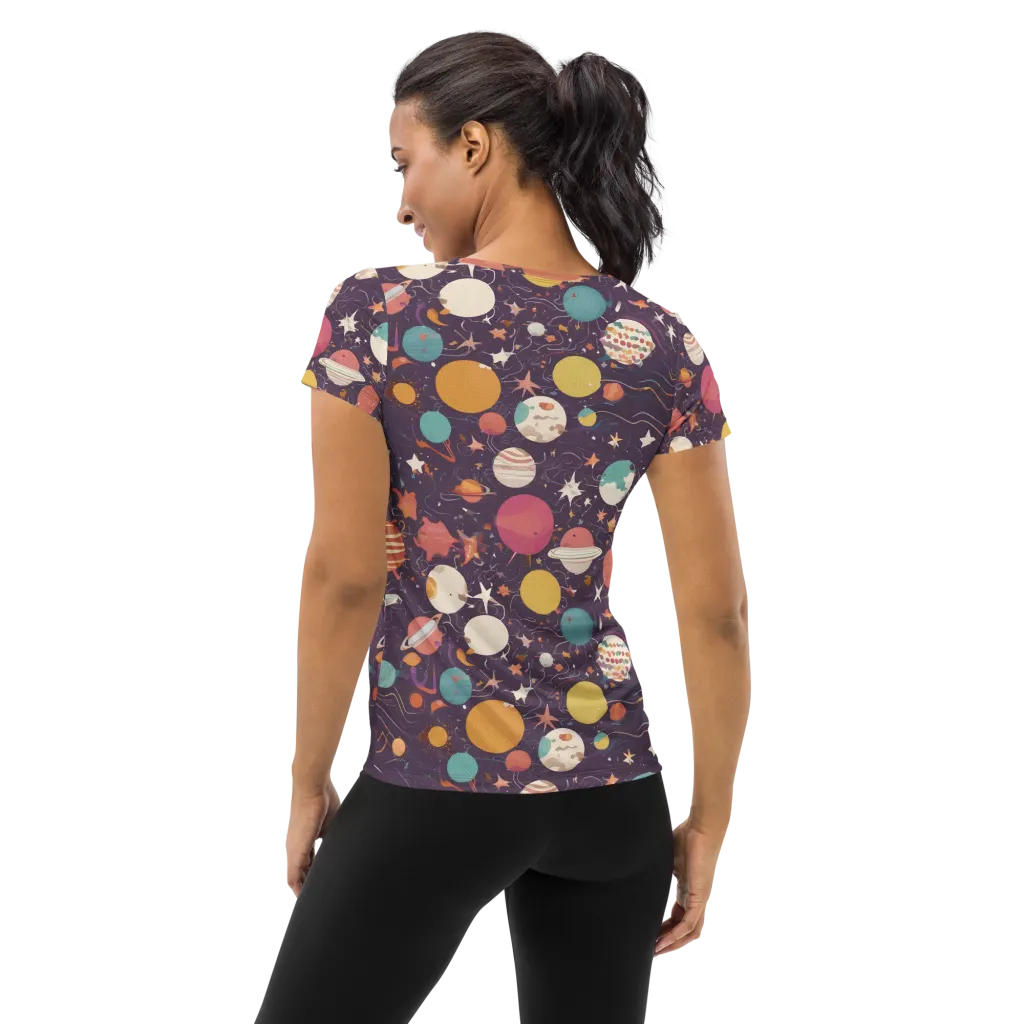 Saturn After Dark on Women's Athletic T-Shirt — Back