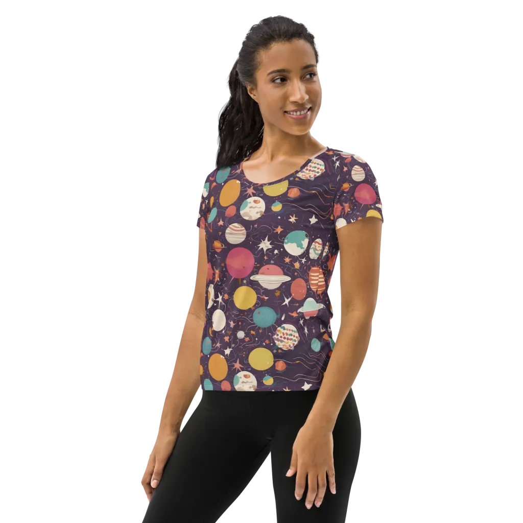 Saturn After Dark on Women's Athletic T-Shirt — Left