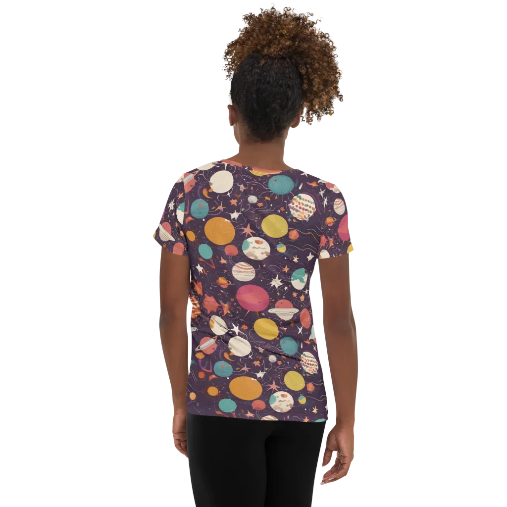 Saturn After Dark on Women's Athletic T-Shirt — Back