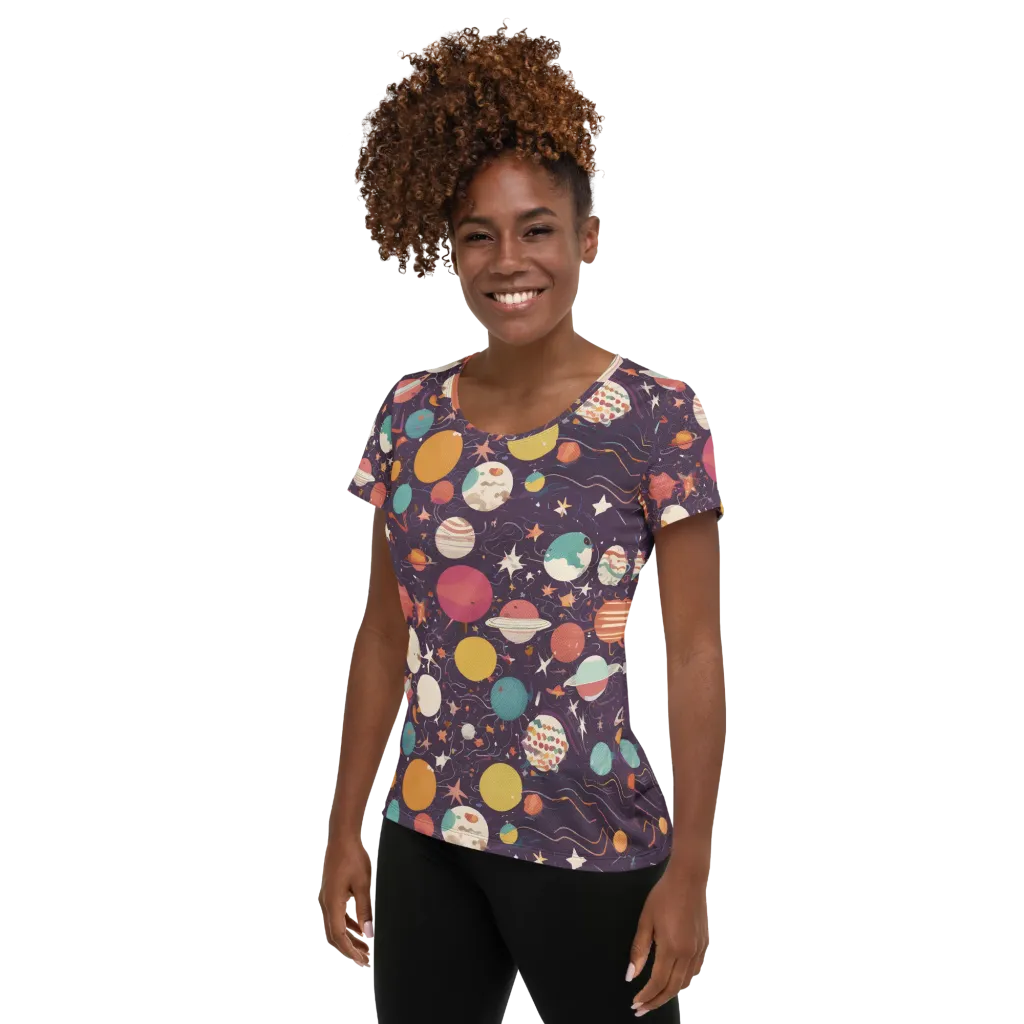 Saturn After Dark on Women's Athletic T-Shirt — Left