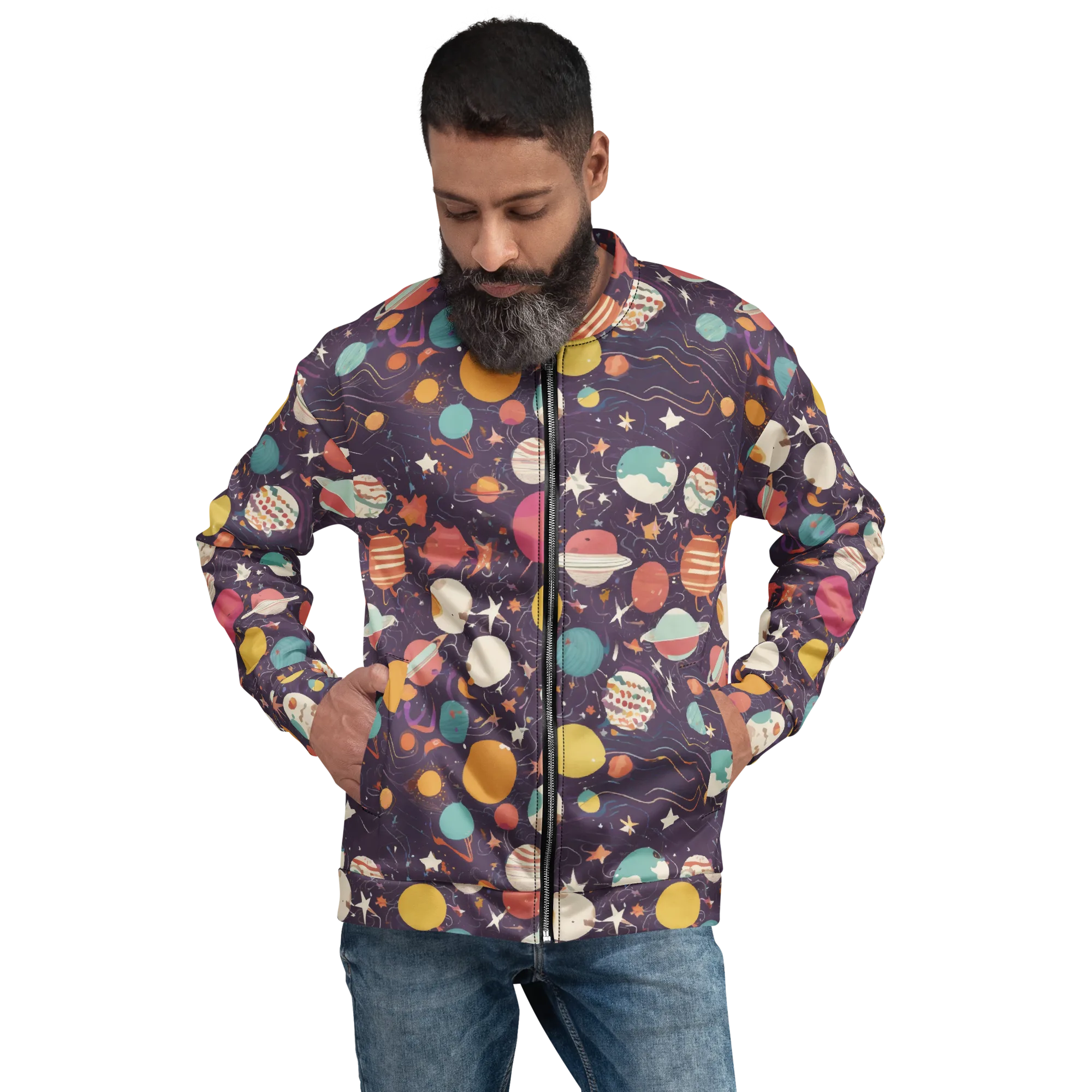 Saturn After Dark on Bomber Jacket — Front