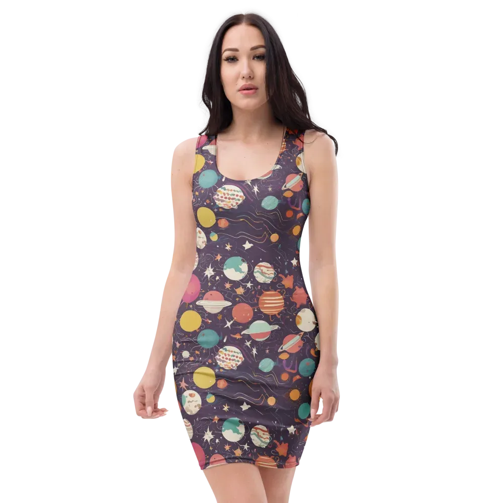 Saturn After Dark on Bodycon Dress — Front