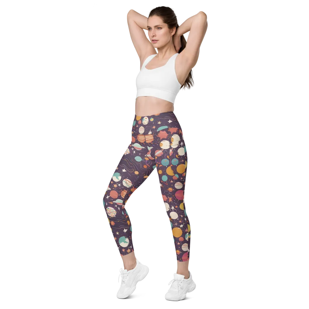 Saturn After Dark on Leggings with Pockets — Left Front