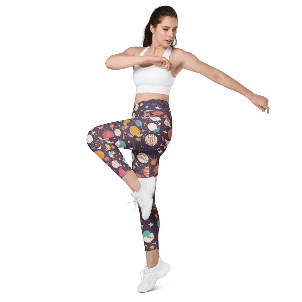 Saturn After Dark on Leggings with Pockets — Left Front