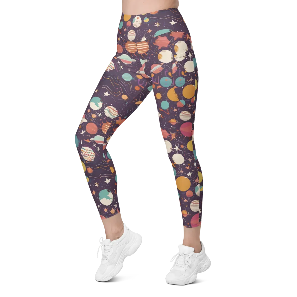 Saturn After Dark on Leggings with Pockets — Left Front