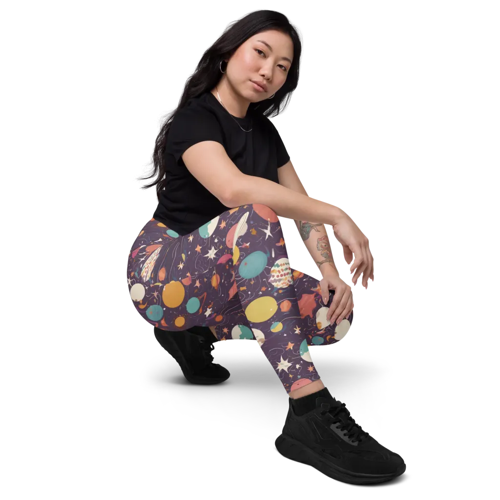 Saturn After Dark on Leggings with Pockets — Right Front