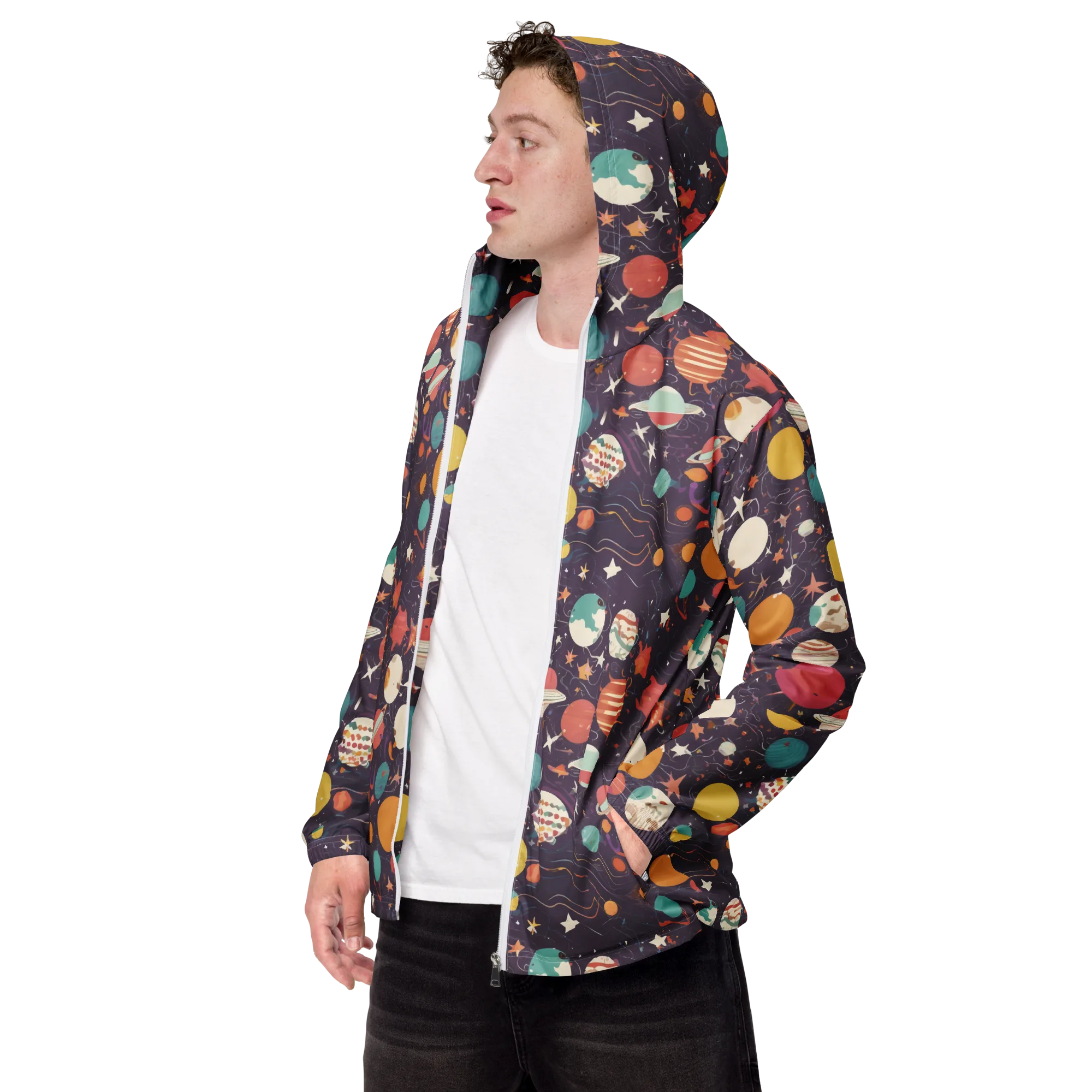 Saturn After Dark on Men's Windbreaker — Left Front
