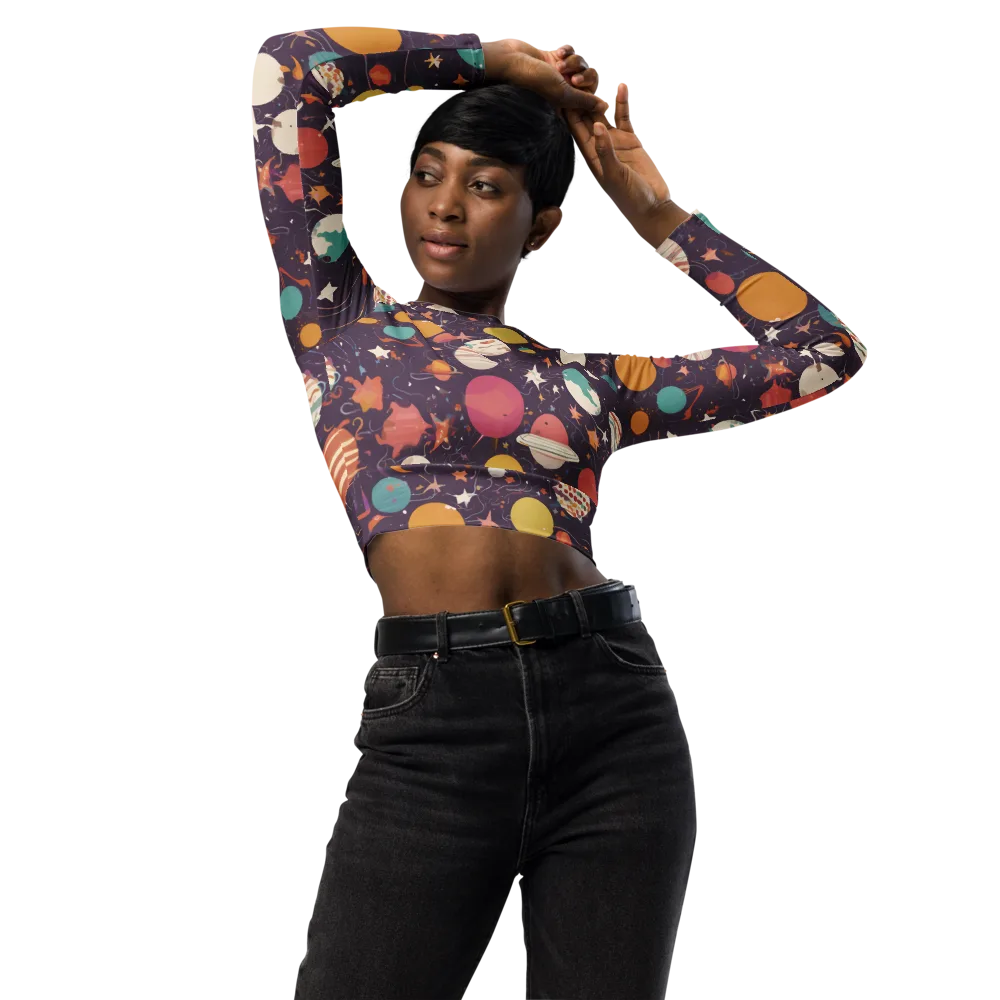 Saturn After Dark on Long Sleeve Crop Top — Front