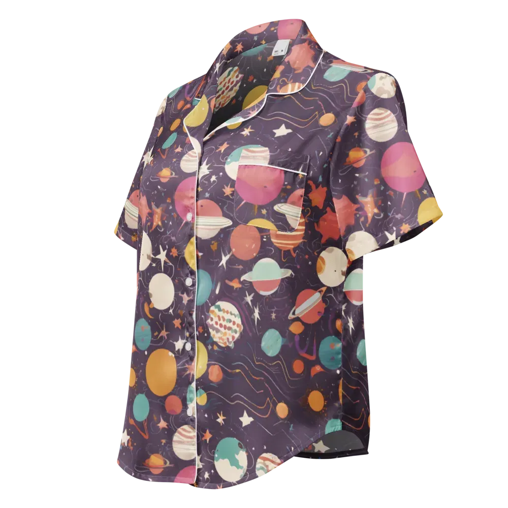 Saturn After Dark on Women's Short Sleeve Pajama Top — Left Front