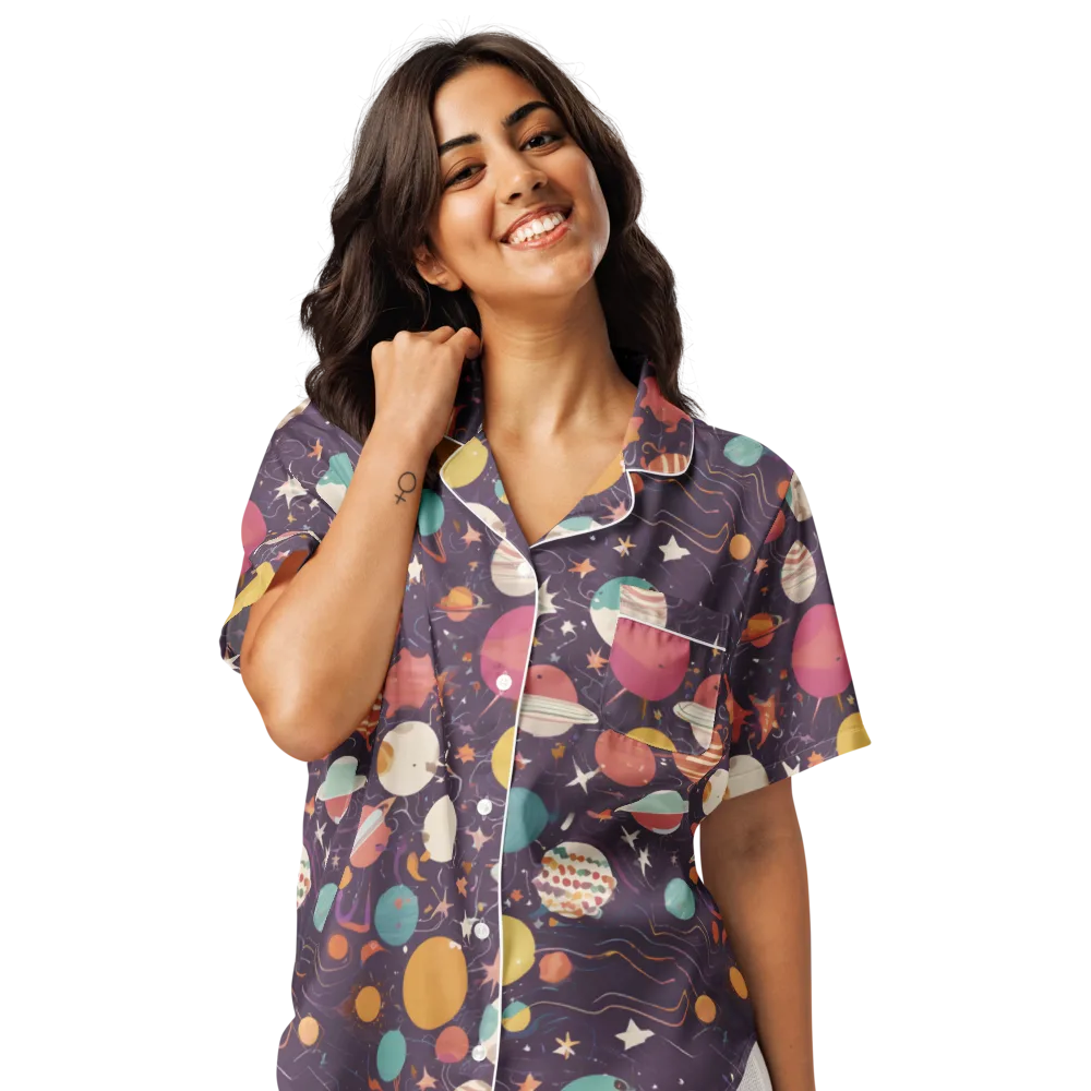 Saturn After Dark on Women's Short Sleeve Pajama Top — Front