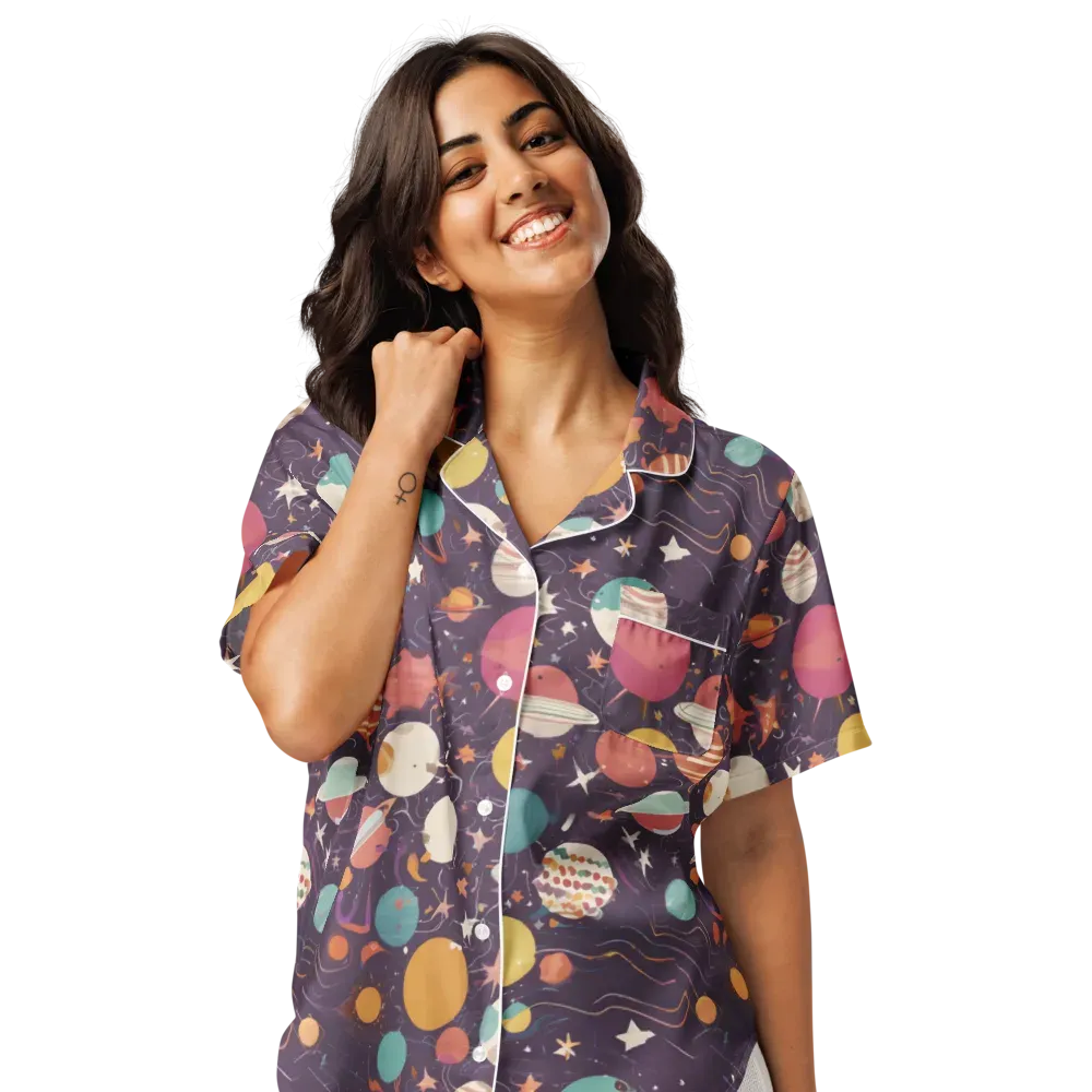 Saturn After Dark on Women's Short Sleeve Pajama Top — Front