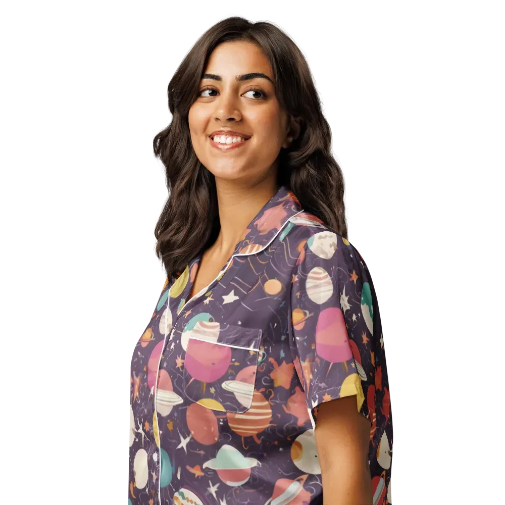 Saturn After Dark on Women's Short Sleeve Pajama Top — Left Front