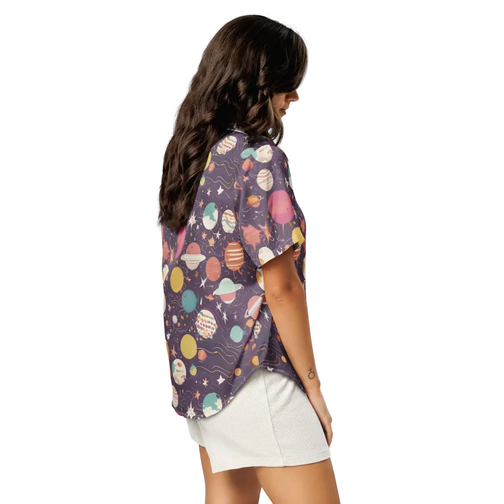 Saturn After Dark on Women's Short Sleeve Pajama Top — Right Back