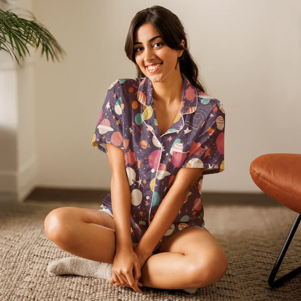Saturn After Dark on Women's Short Sleeve Pajama Top — Front