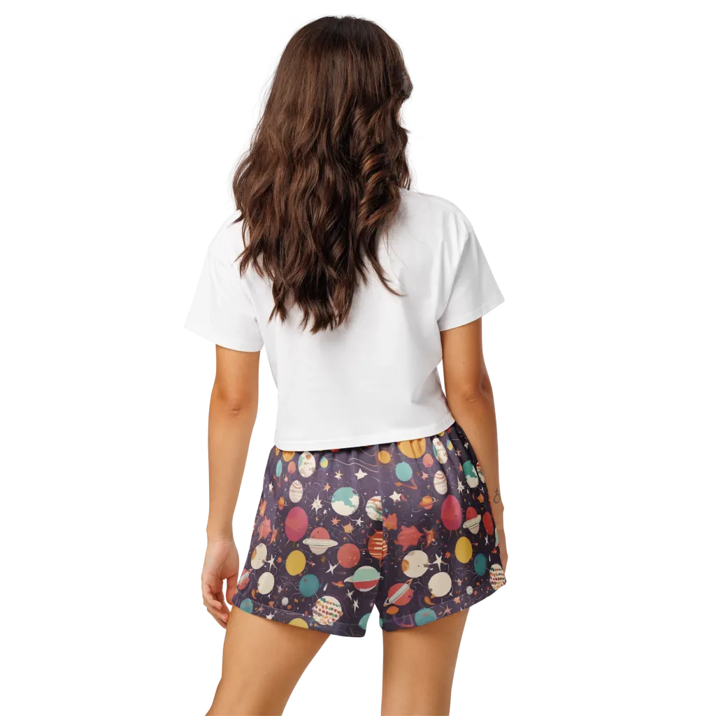 Saturn After Dark on Women's Pajama Shorts — Back