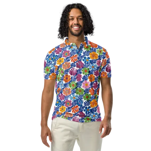 Botanical Cadence on a Men's Slim Fit Polo Shirt