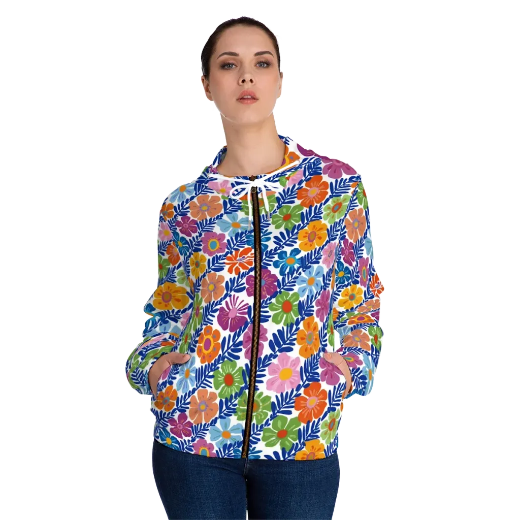 Botanical Cadence on Women's Full-Zip Hoodie — Front On Person