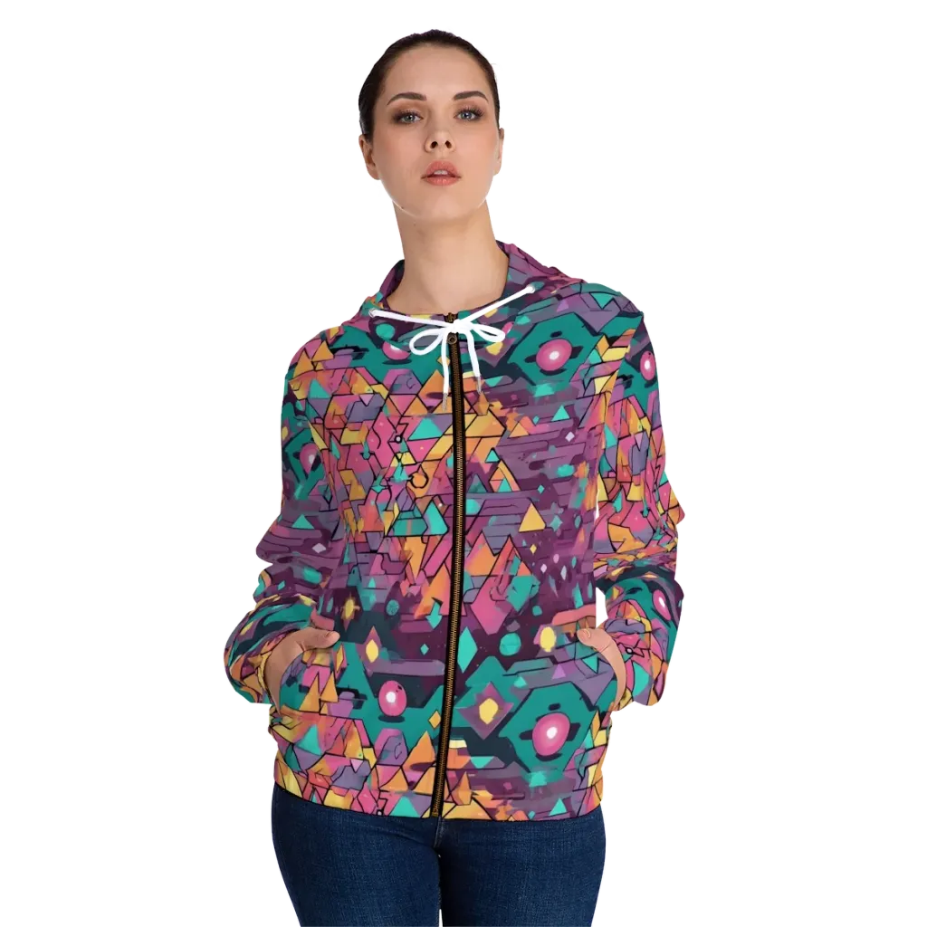 Prismatic Rumble on Women's Full-Zip Hoodie — Front On Person