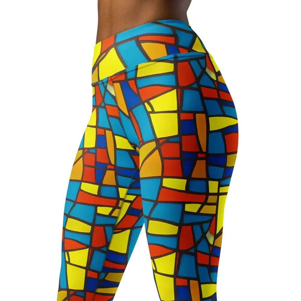 Mondrian Mesh on Yoga Leggings — Left Front