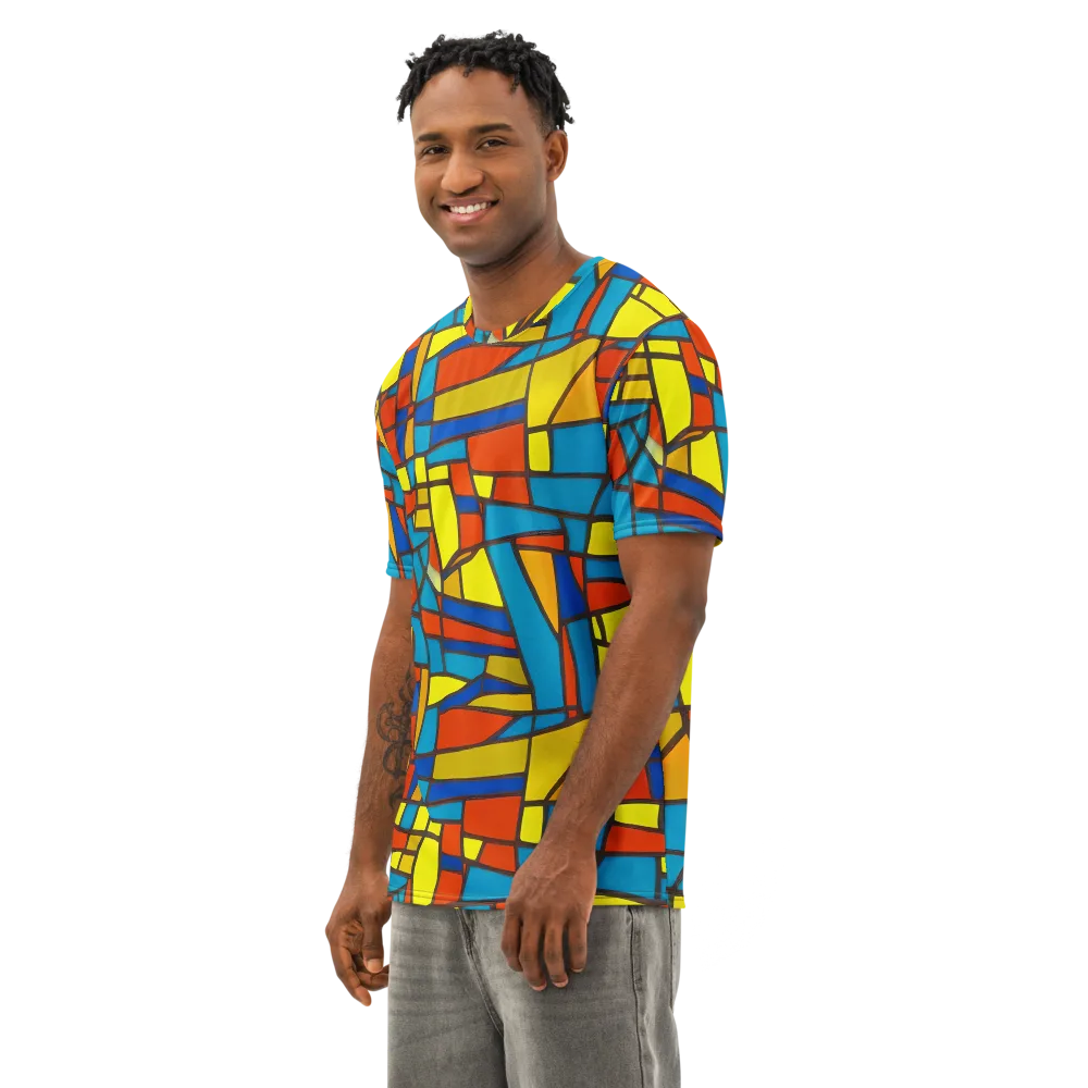 Mondrian Mesh on Men's Cotton Crew Neck T-Shirt — Left Front