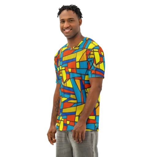 Mondrian Mesh on a Men's Cotton Crew Neck T-Shirt