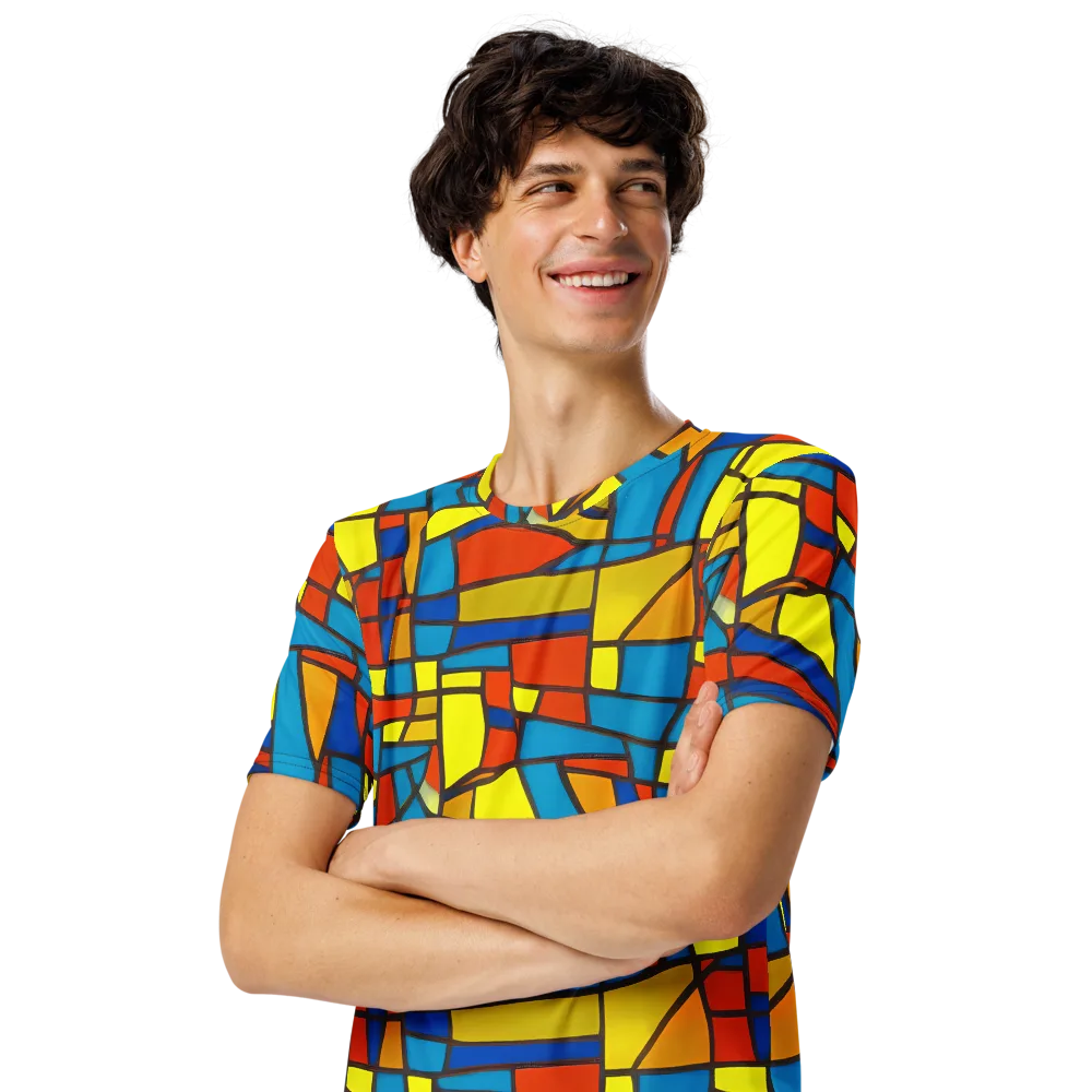 Mondrian Mesh on Men's Crew Neck T-Shirt — Left Front