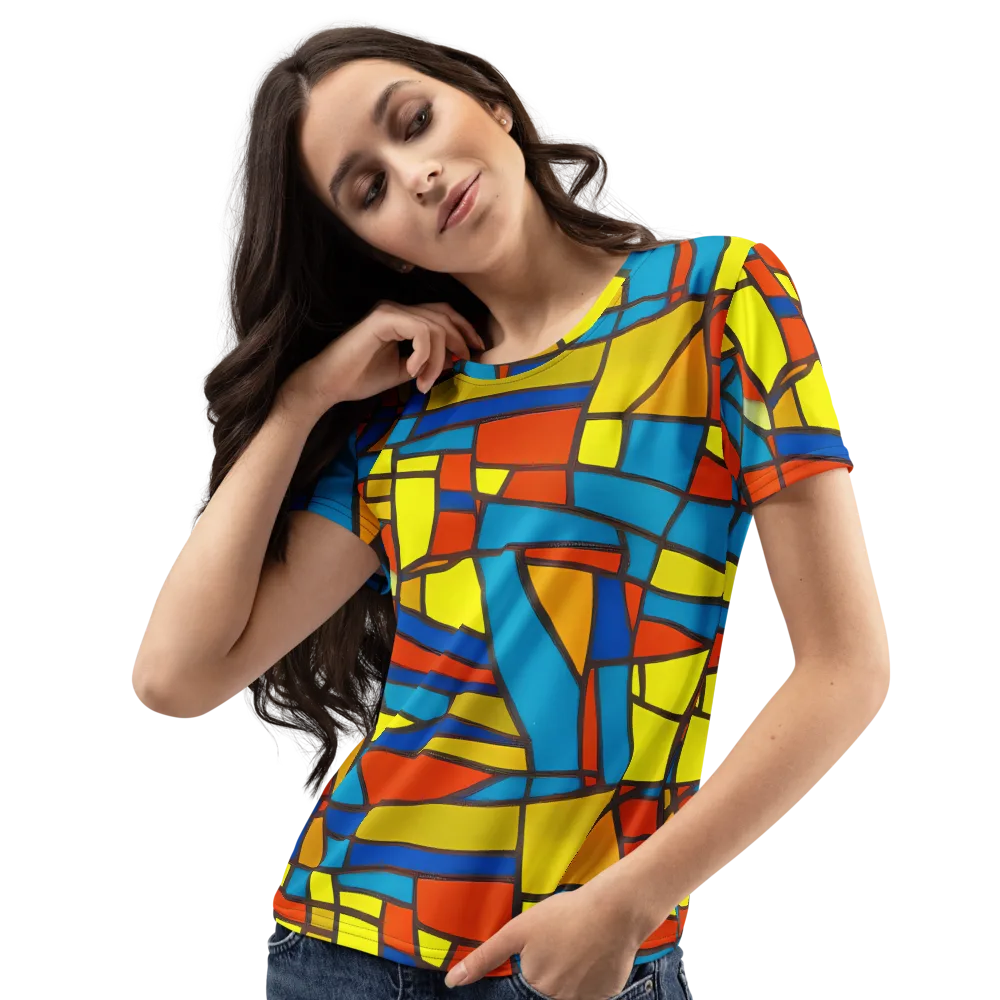 Mondrian Mesh on Women's Crew Neck T-Shirt — Left Front