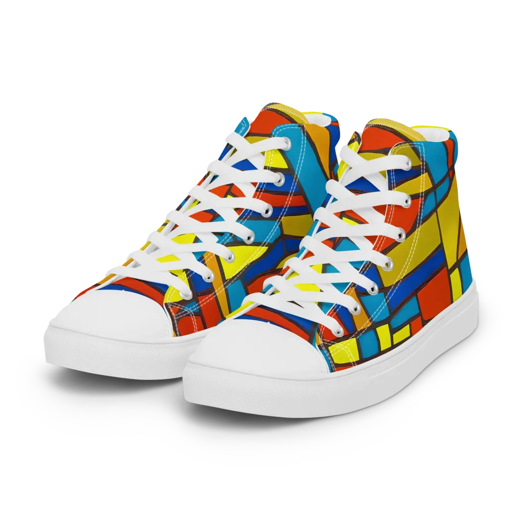 Mondrian Mesh on Women's High Top Canvas Shoes — Left Front