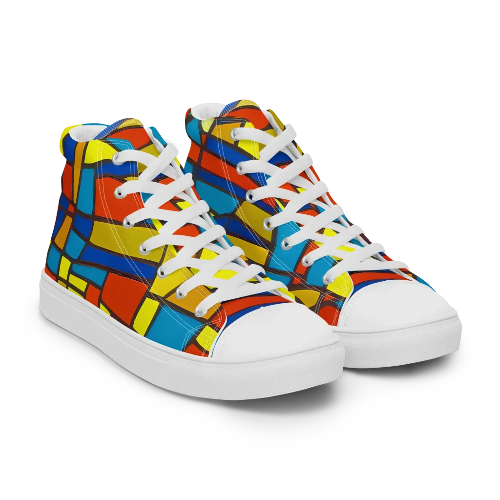 Mondrian Mesh on Women's High Top Canvas Shoes — Right Front