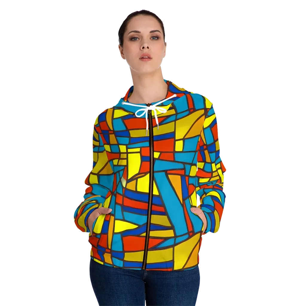 Mondrian Mesh on Women's Full-Zip Hoodie — Front On Person