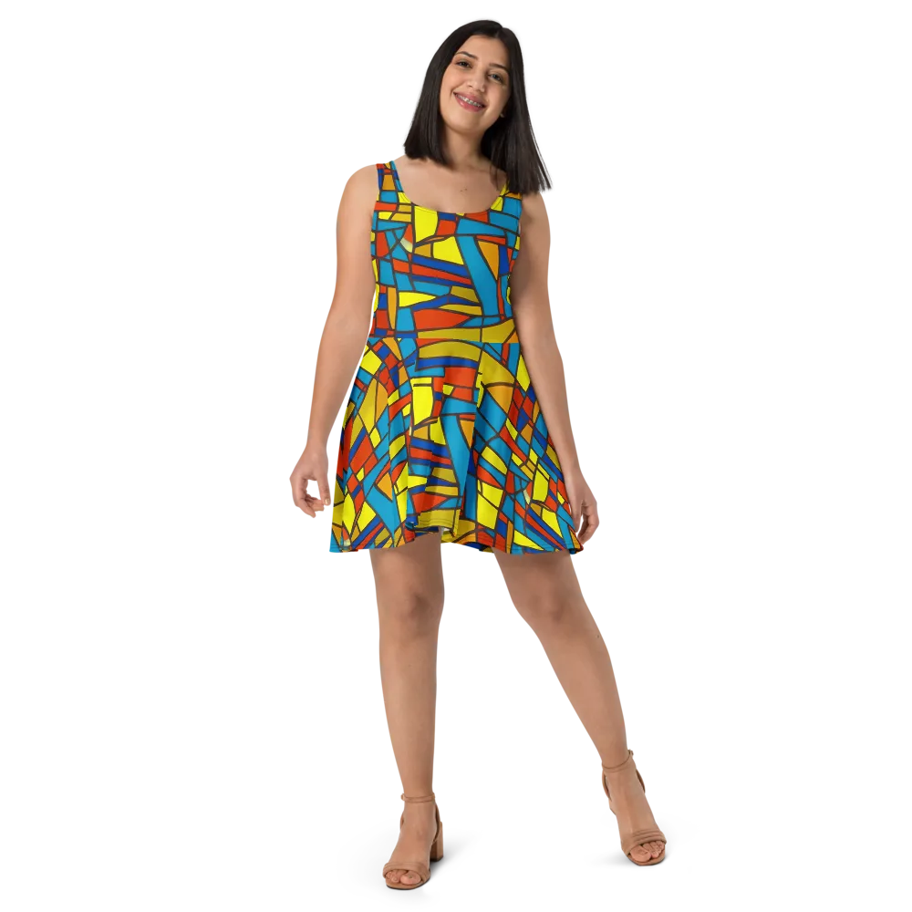 Mondrian Mesh on Skater Dress — Front