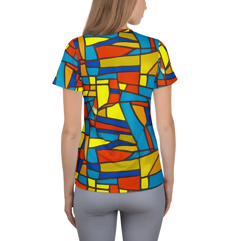 Mondrian Mesh on Women's Athletic T-Shirt — Back