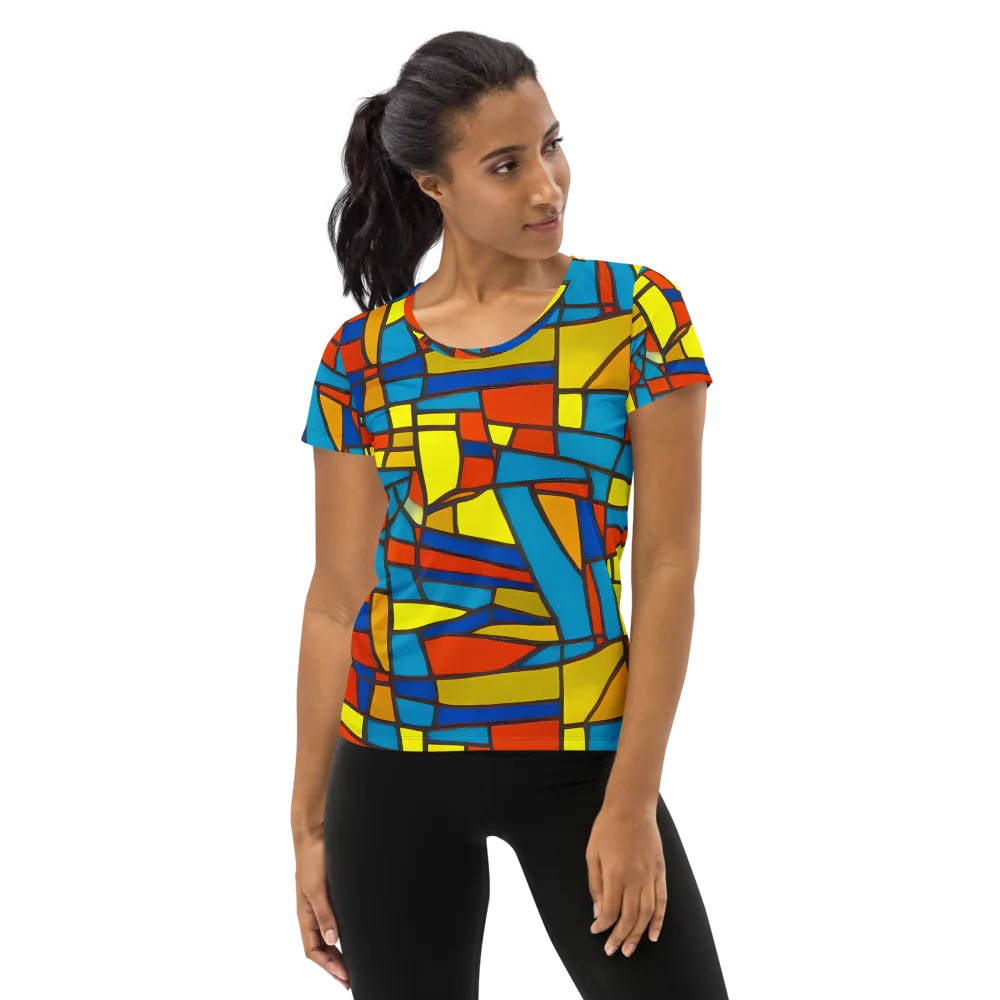 Mondrian Mesh on Women's Athletic T-Shirt — Front