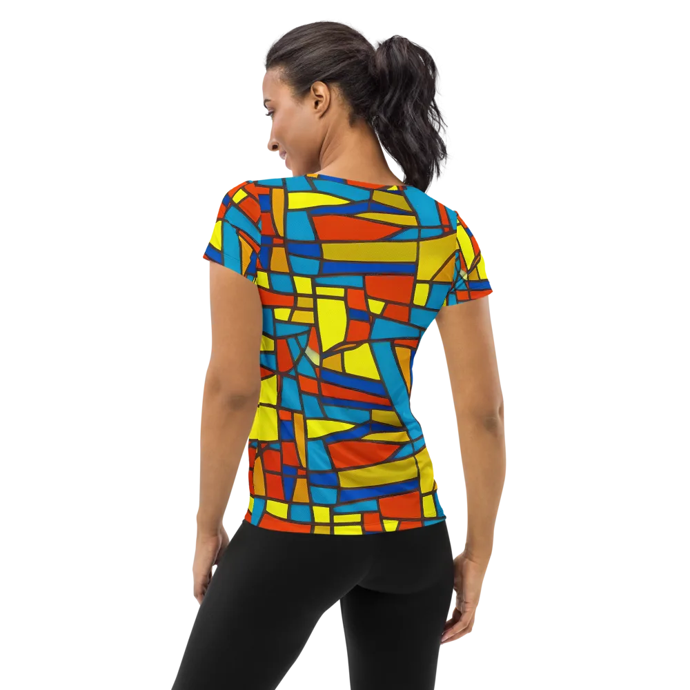 Mondrian Mesh on Women's Athletic T-Shirt — Back