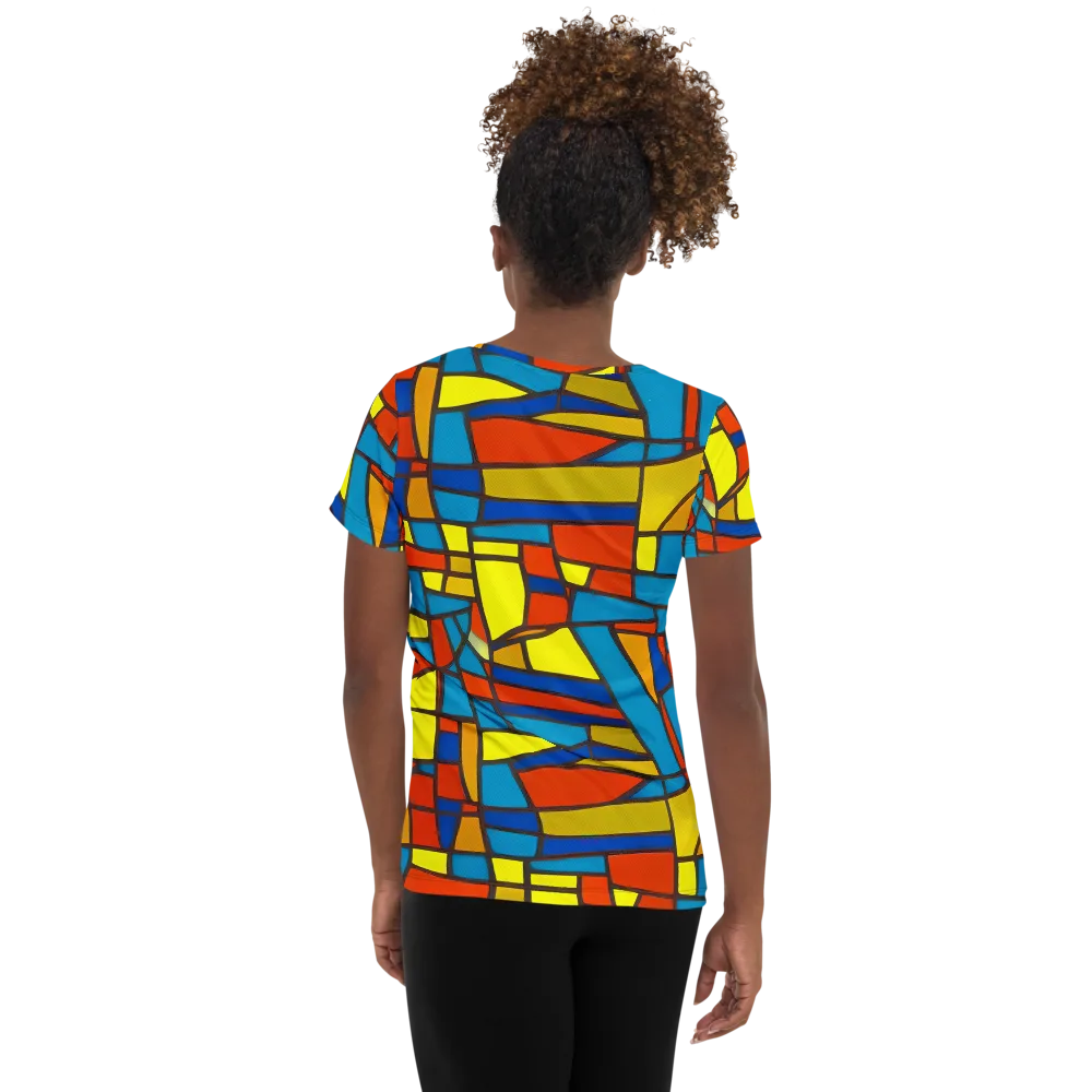 Mondrian Mesh on Women's Athletic T-Shirt — Back