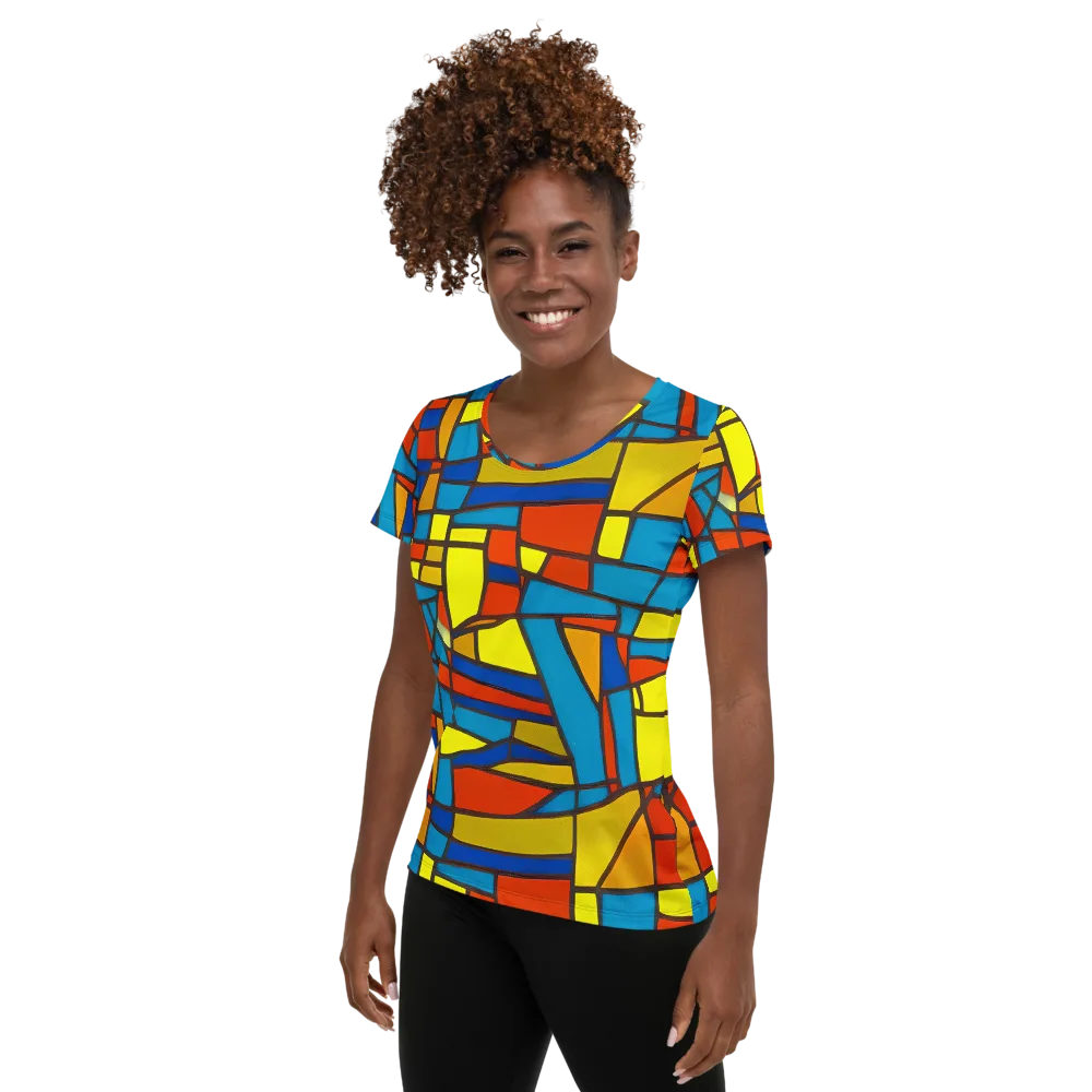 Mondrian Mesh on Women's Athletic T-Shirt — Left