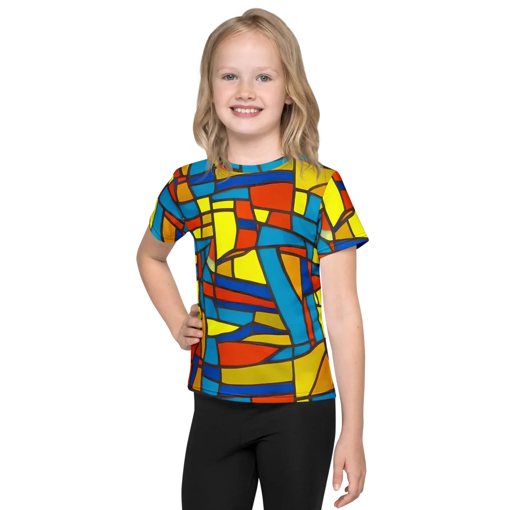 Mondrian Mesh on Kids Crew Neck T-Shirt — Front