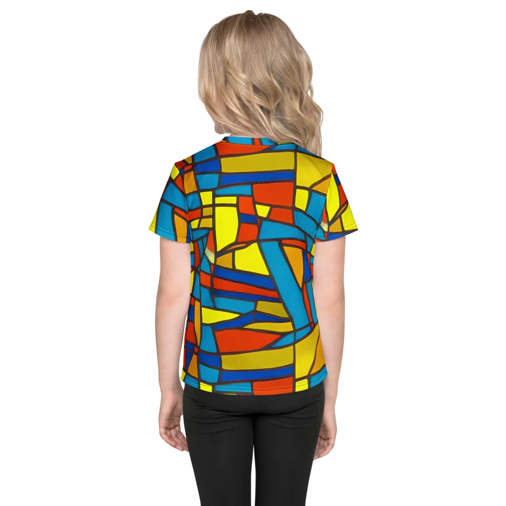 Mondrian Mesh on Kids Crew Neck T-Shirt — Back
