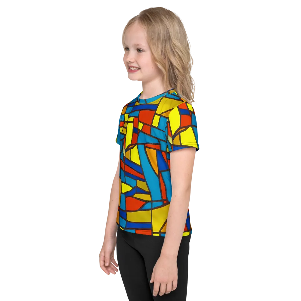 Mondrian Mesh on Kids Crew Neck T-Shirt — Left