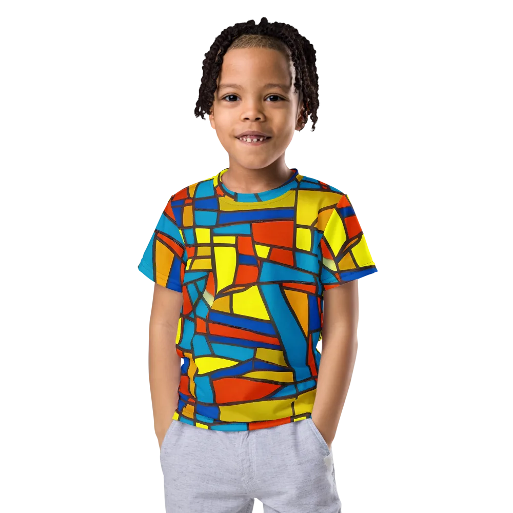 Mondrian Mesh on Kids Crew Neck T-Shirt — Front