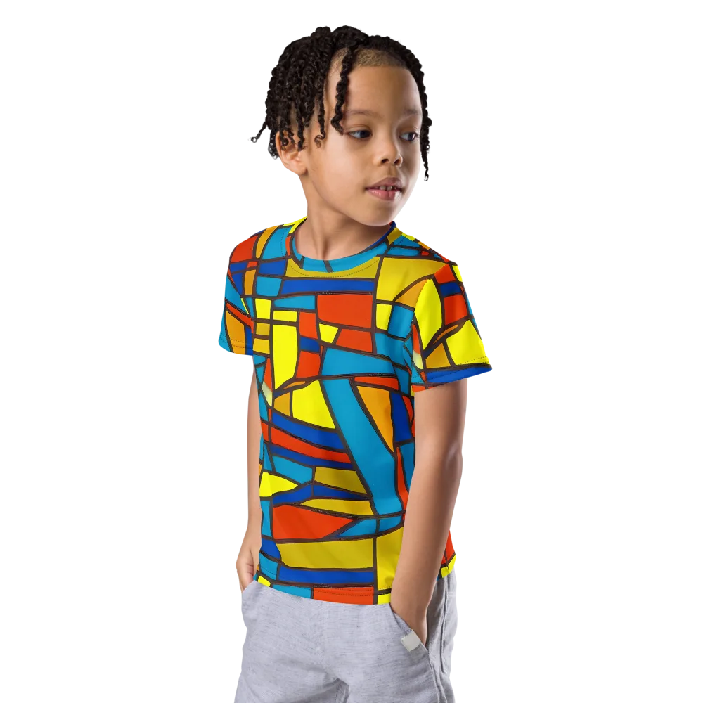Mondrian Mesh on Kids Crew Neck T-Shirt — Left Front