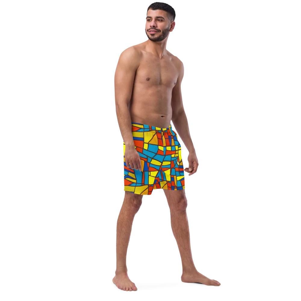 Mondrian Mesh on Swim Trunks — Right Front